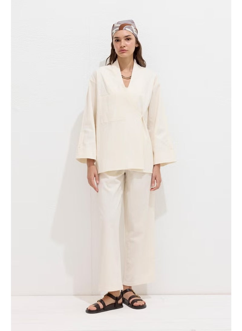 Manuka Cotton Premium Pleated Trousers Natural - Image 2